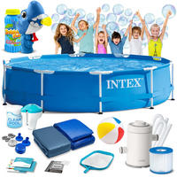 POOL SET 305 x 76 cm, 15in1 - 28202 + gratis Seifenblasenmaschine - Blau, Textil (305/76cm)