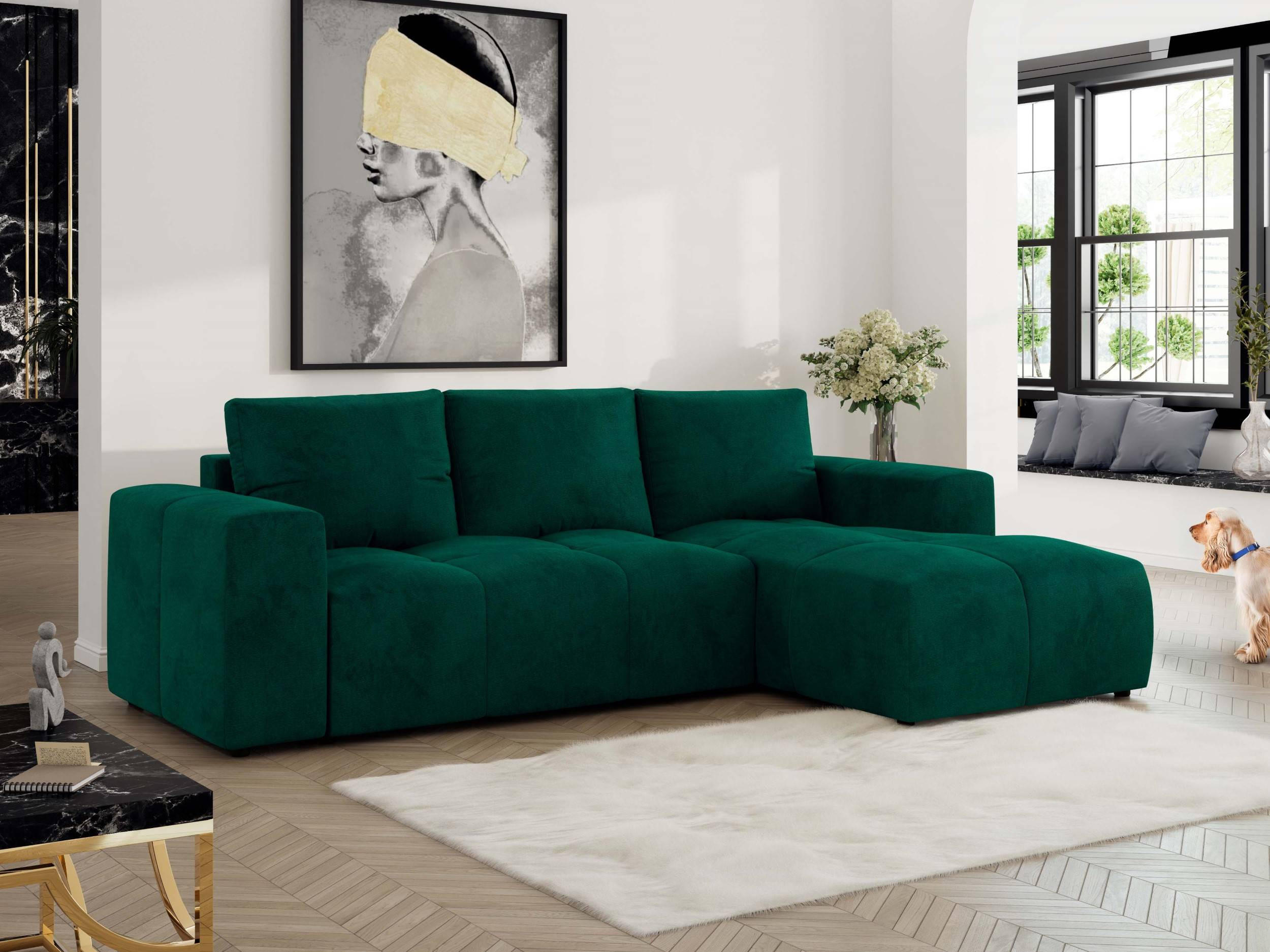 ECKSOFA MONIVA Dunkelgrün Velvet - Rechts - Dunkelgrün/Schwarz, Textil (266/164cm) - MKS