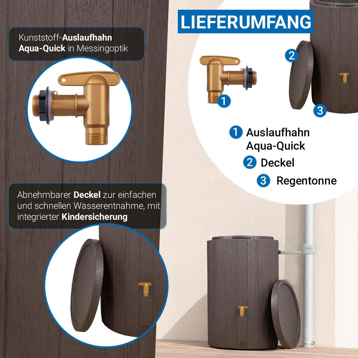 REGENTONNE 220 L, braun - Braun, Kunststoff (57/93/59cm) - 4rain