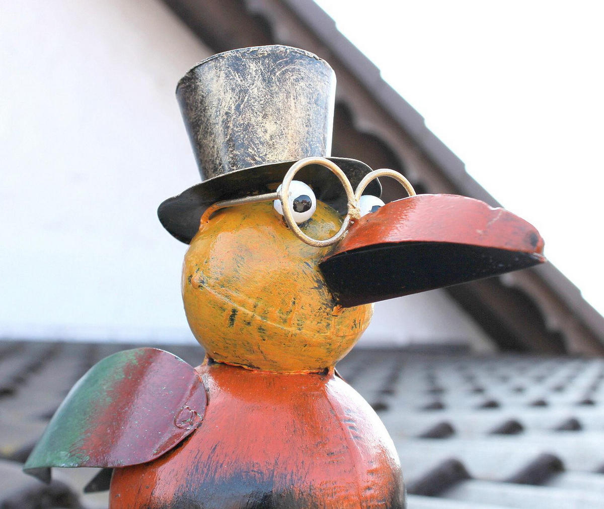 RABE für die Dachrinne 30cm Bunt Vogel aus Metall Dachschmuck Gartendeko - Multicolor, Metall (11.5/30/24cm) - DanDiBo