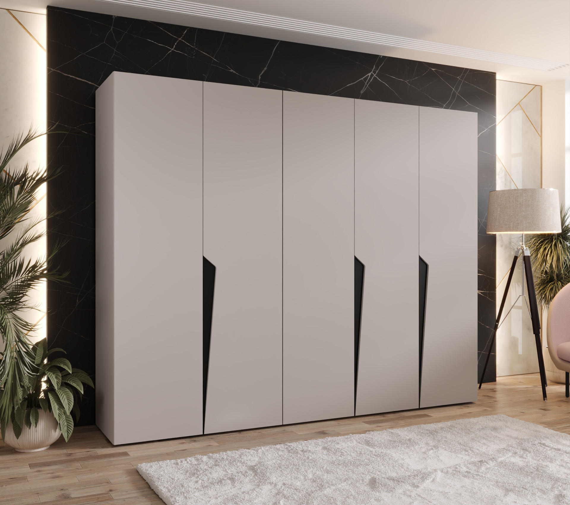 DREHTÜRENSCHRANK 202/250/52 5-türig - Beige/Schwarz, Holz/Metall (250/202/52cm) - Abiks Möbel