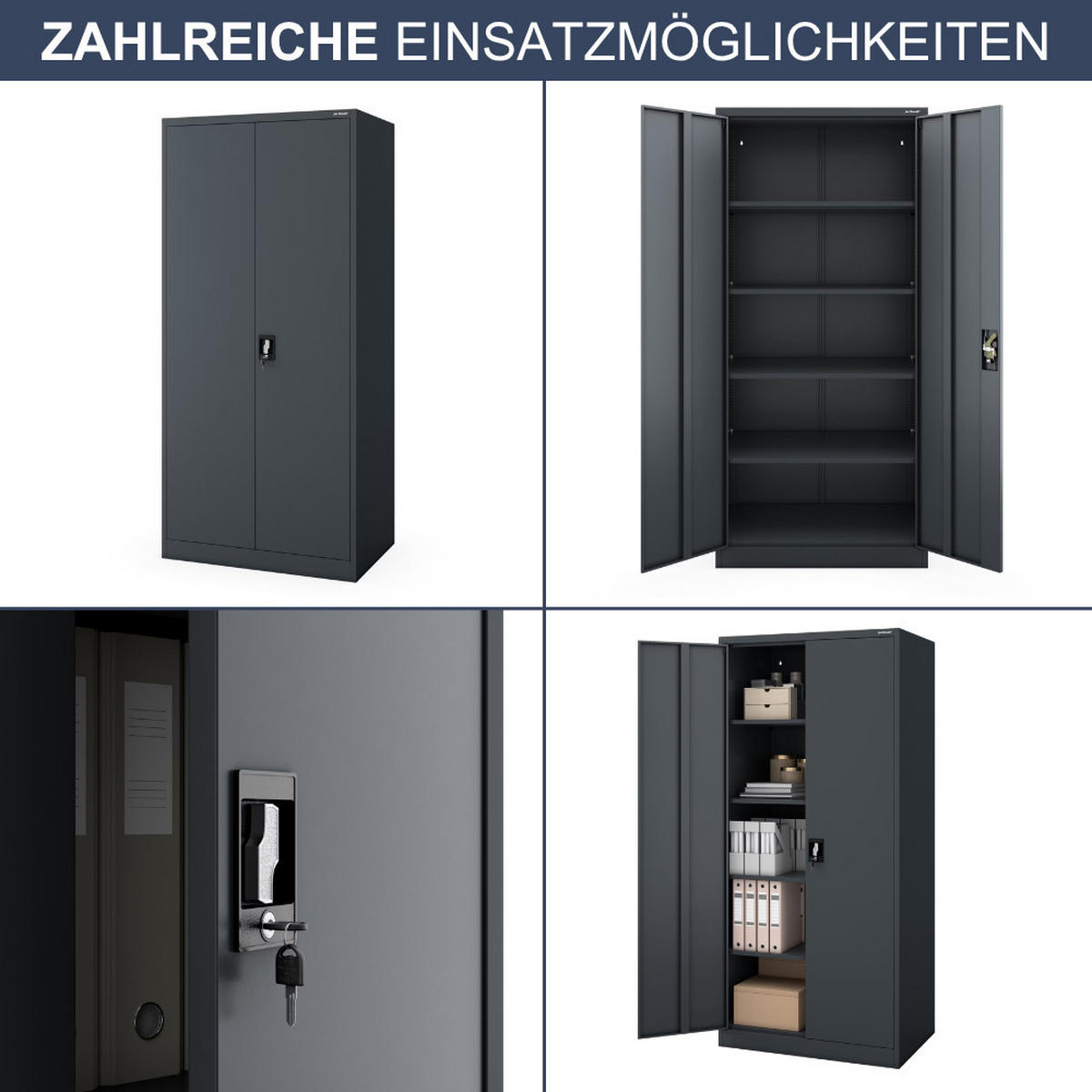 AKTENSCHRANK abschließbar KADO Flügeltüren 195x90x60cm Anthrazit - Anthrazit, Metall (90/195/60cm) - DELUKE