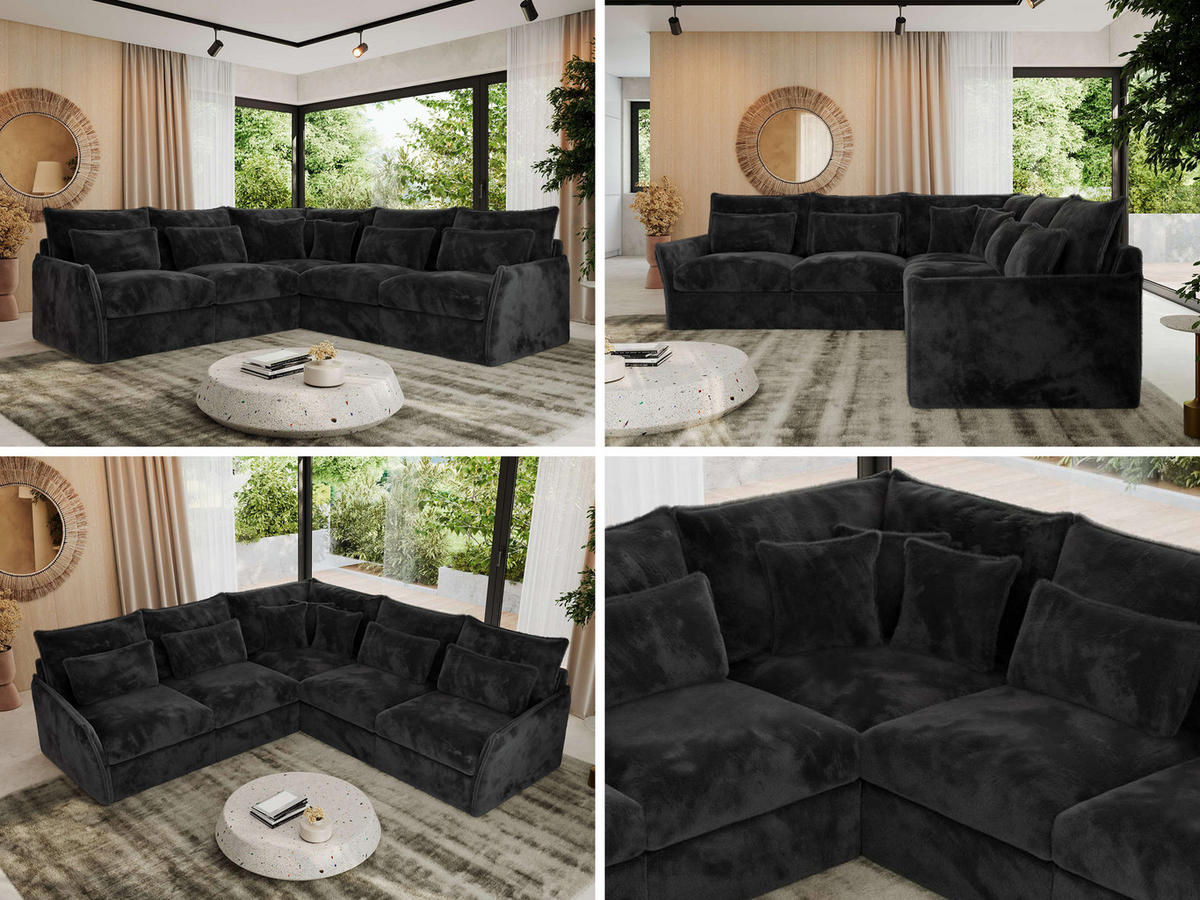 ECKSOFA VERSO L Dunkelgrau Plüsch - Dunkelgrau/Schwarz, Kunststoff/Textil (270/270cm) - MKS