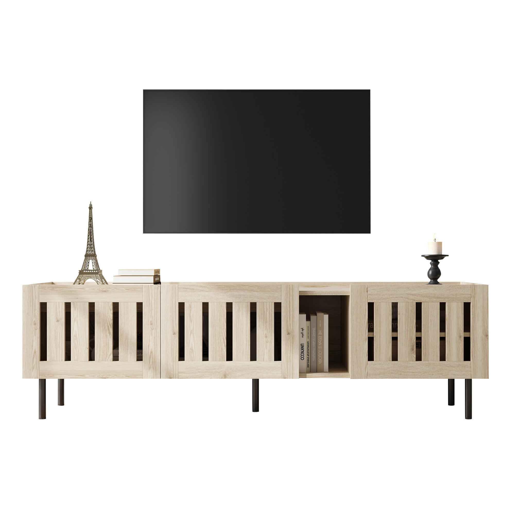 TV-LOWBOARD 160/40/47 cm mit 3 Türen und Kabeldurchlass in Natur - Hellbraun, Holzwerkstoff (160/47/40cm) - BEAOK