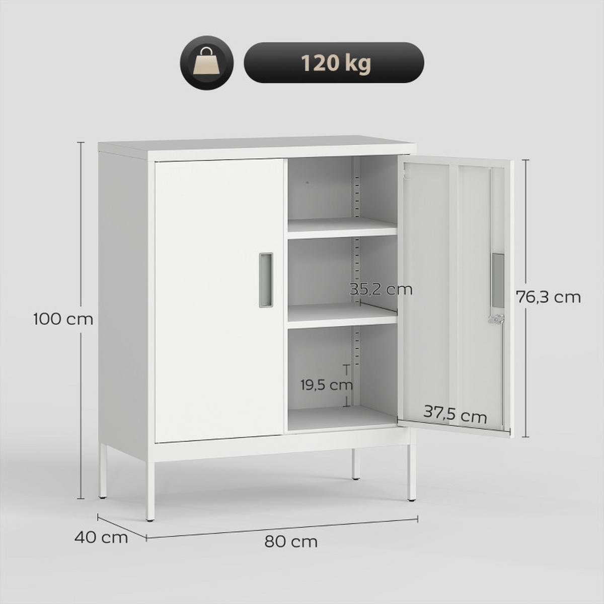 AKTENREGAL DE-38035 80/40/100 cm mit verstellbaren Regalen Weiß - Weiß, Metall (80/100/40cm) - ComfortXL