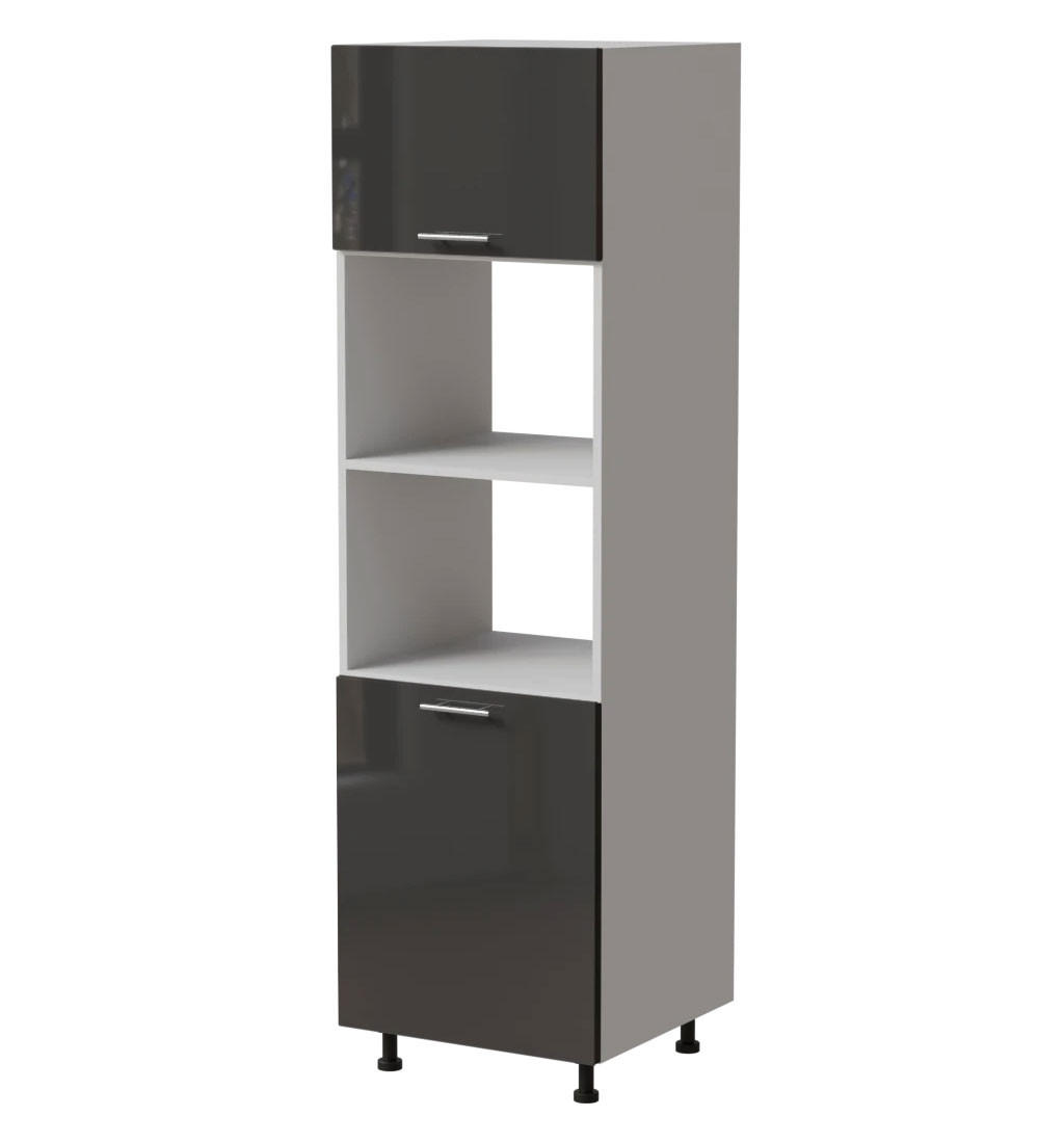 BACKOFENUMBAUSCHRANK Essen D14/RU/60/207 Graphit Hochglanz / Weiß Matt 60 / 59 / 207cm - Graphitfarben/Weiß, Holz/Holzwerkstoff (60/207/59cm) - Feldmann-Wohnen