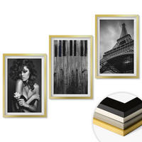 WANDBILDER 3er Set - 40x60 cm Goldrahmen - Porträt einer Frau mit einer Eiffel-Rose - Goldfarben, Kunststoff (40/60cm) - ArtPrintCave