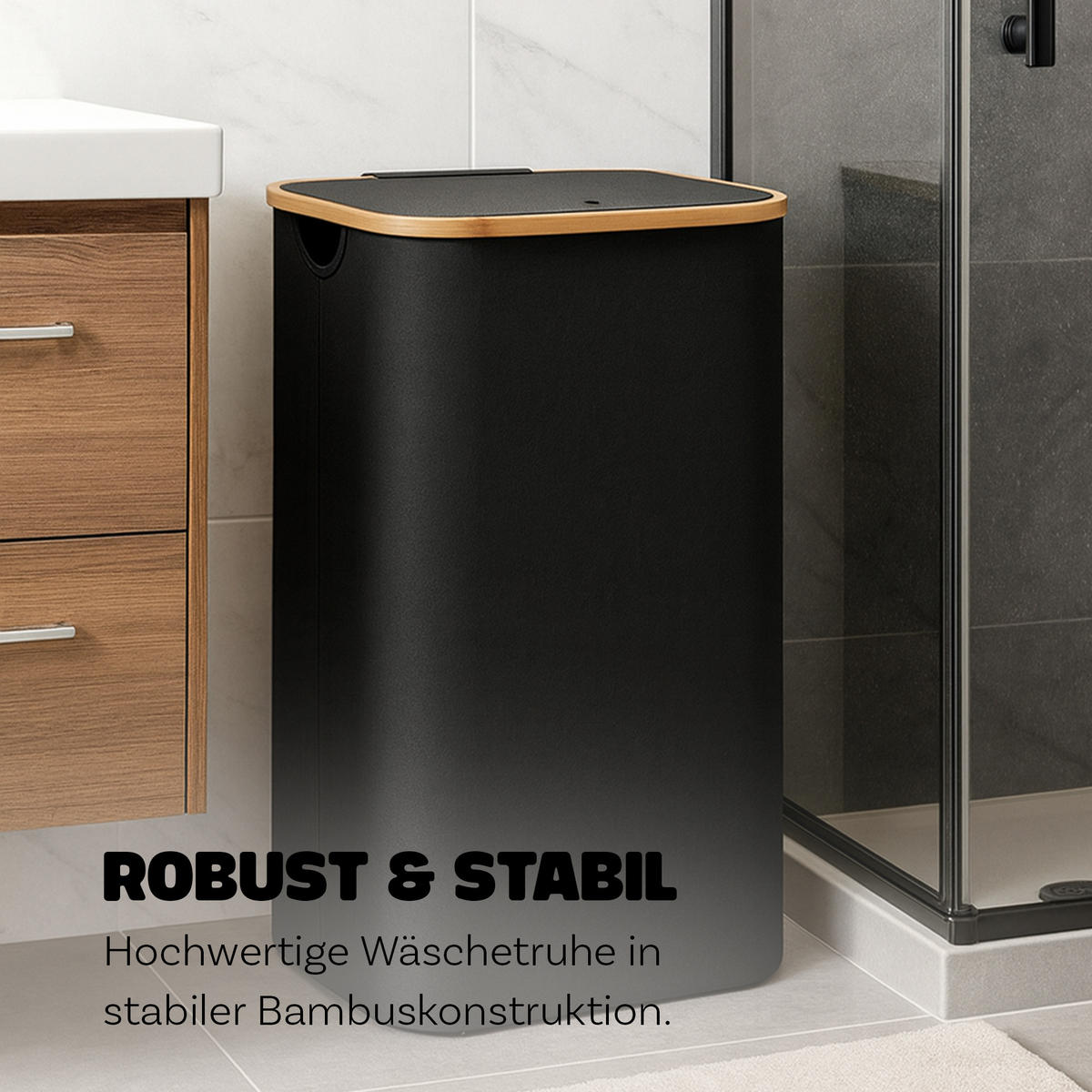 WÄSCHEKORB mit herausnehmbarer Tasche 41x37x71cm - Schwarz - Schwarz, Textil (41/71/34cm) - Bestlivings