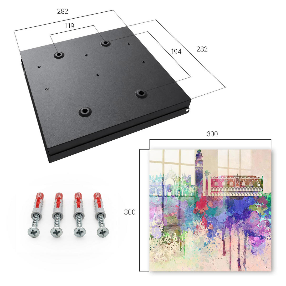 SCHLÜSSELBOX Schwarz 30x30 cm- Türöffnung nach rechts - Urbane Aquarellmalerei - Lila, Metall (30/30/5cm) - TULUP