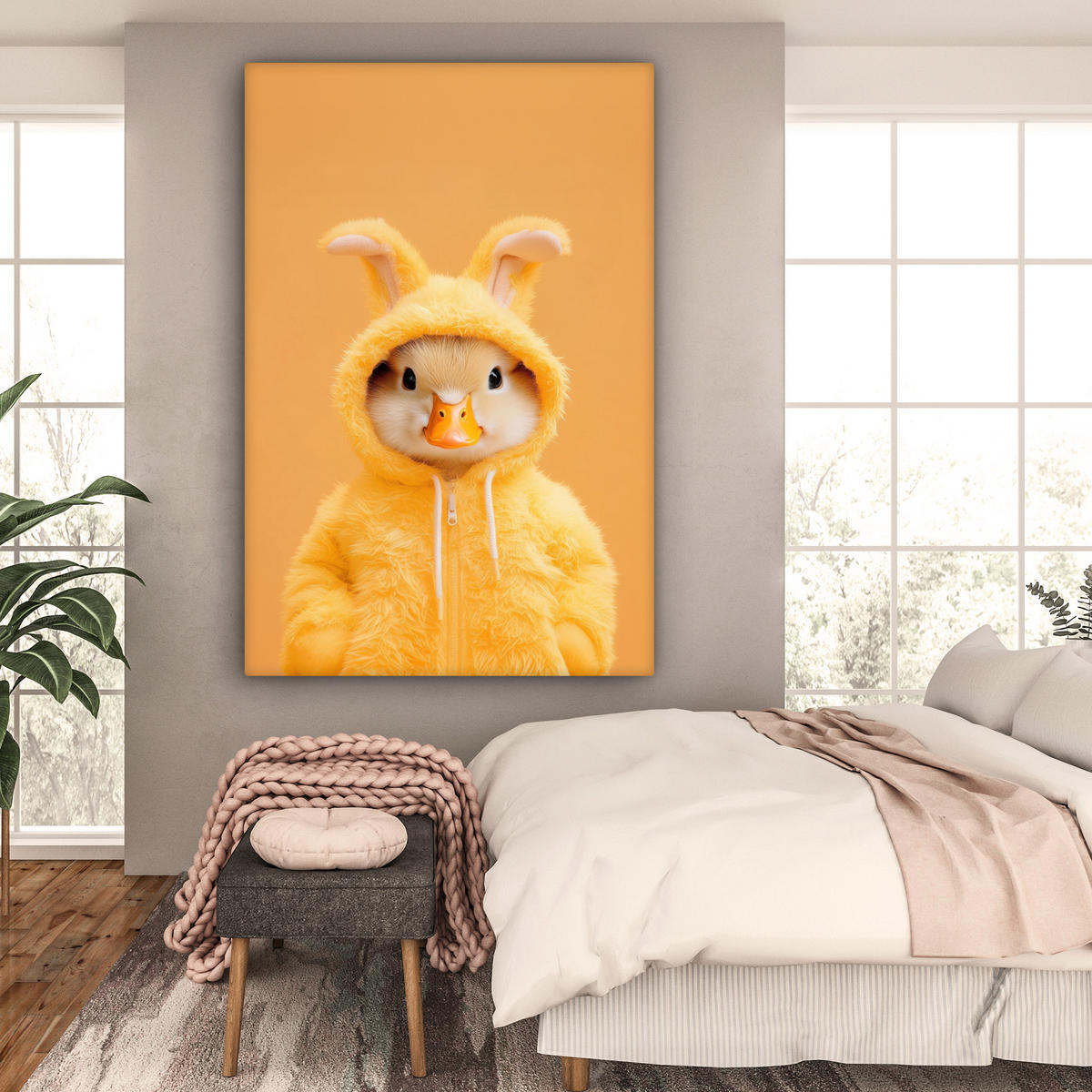 SLIKA NA PLATNU Kostum zajca 90x140 cm - rumena, tekstil (90/140cm) - MuchoWow