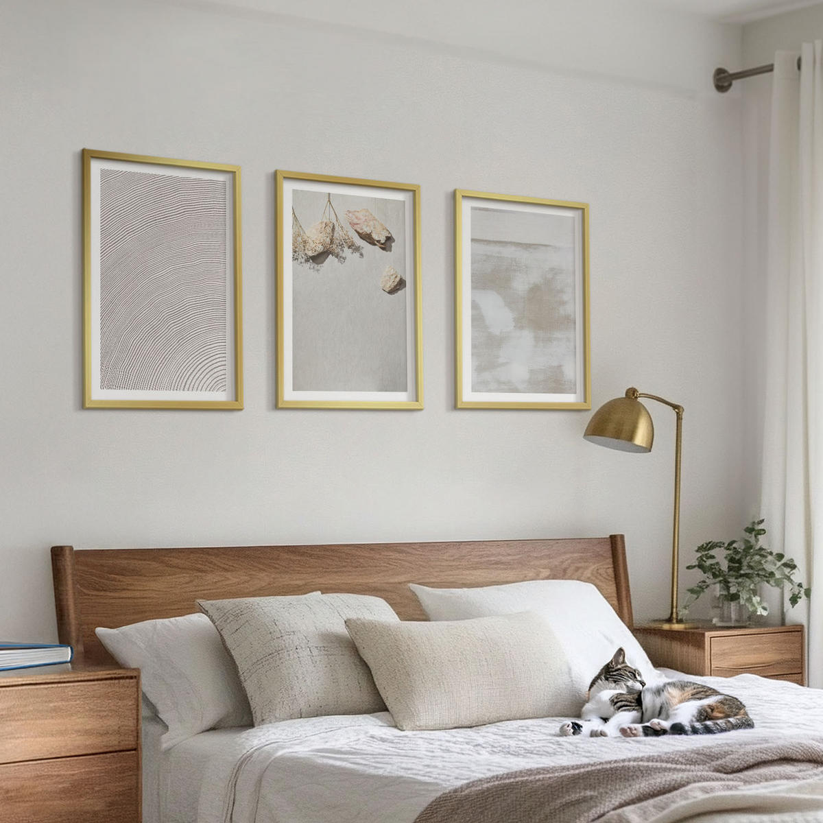 WANDBILDER 3er Set - 40x60 cm Goldrahmen - Boho-Textur aus Sandsteinen - Goldfarben, Kunststoff (40/60cm) - ArtPrintCave