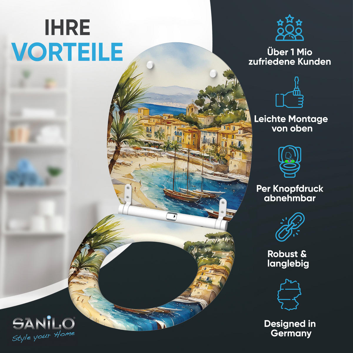 WC-SITZ mit Absenkautomatik & Top Fix Riviera - Türkis/Grün, Holzwerkstoff (37.7/5/48cm) - Sanilo