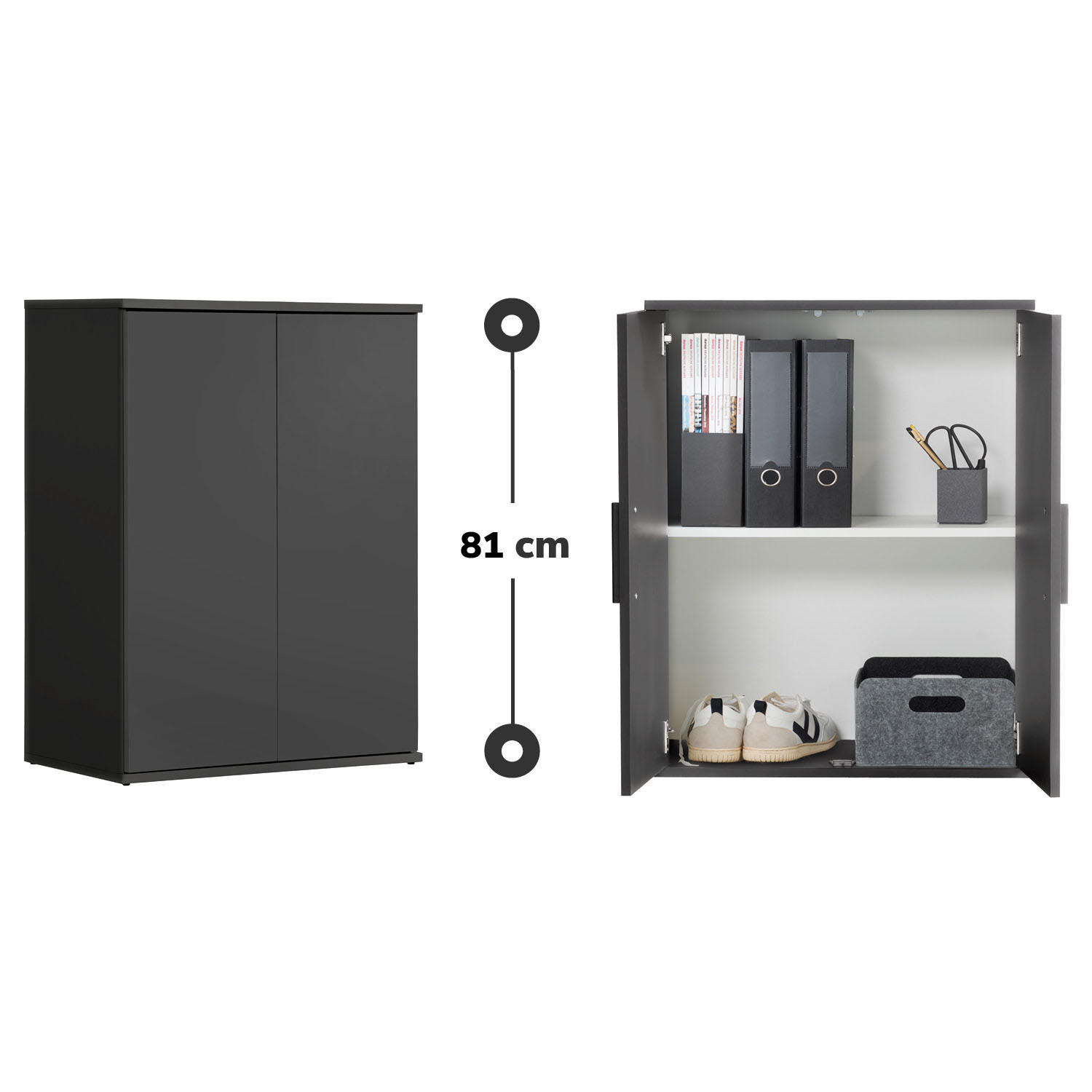 MEHRZWECKSCHRANK Der Kurze - Schwarz, Holzwerkstoff (60/81/34cm) - Mokebo