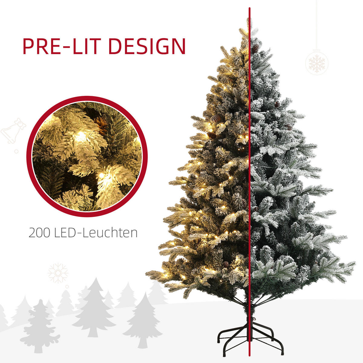 KÜNSTLICHER Weihnachtsbaum, 180 cm Christbaum mit 793 Spitzen für Weihnachten - Grün, Kunststoff (180cm) - HOMCOM