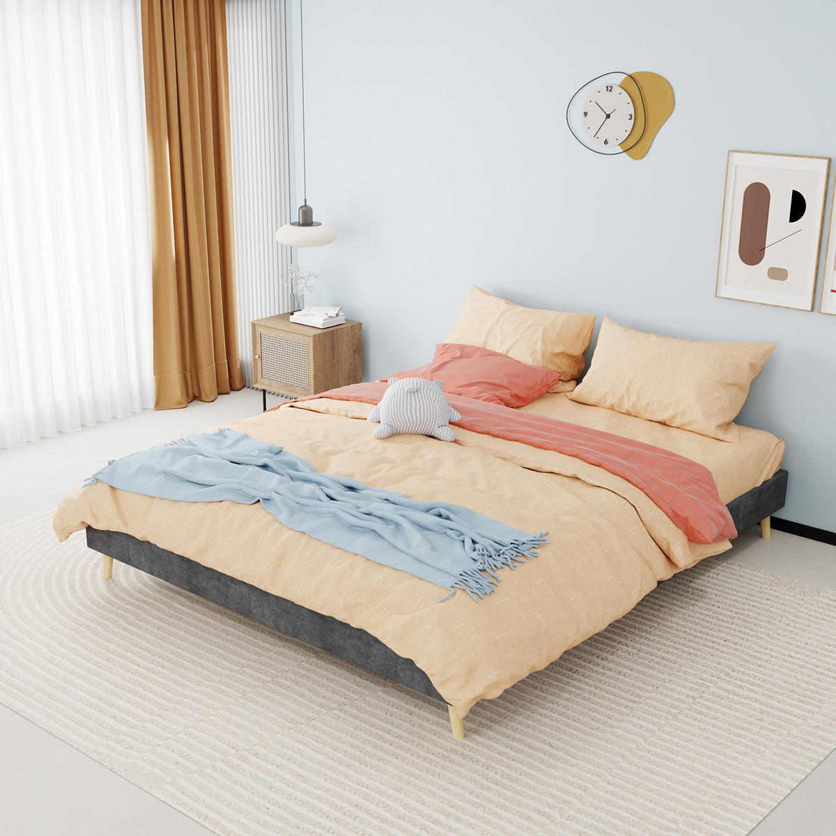 POLSTERBETT 160/200 cm in Grau Stoff mit Kopfteil und Lattenrost - Naturfarben/Grau, Holzwerkstoff/Textil (160/200cm) - STILVORA