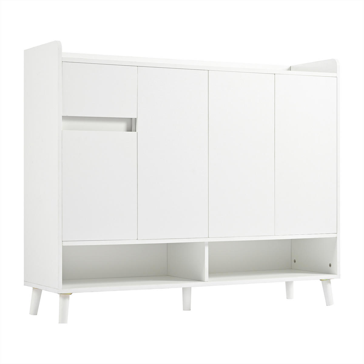 SCHUHSCHRANK 120/35/99 cm Weiß aus Spanplatte mit 4 Türen 1 Schublade und verstellbarem Einlegeboden - Weiß, Holzwerkstoff (120/99/35cm) - OKWISH