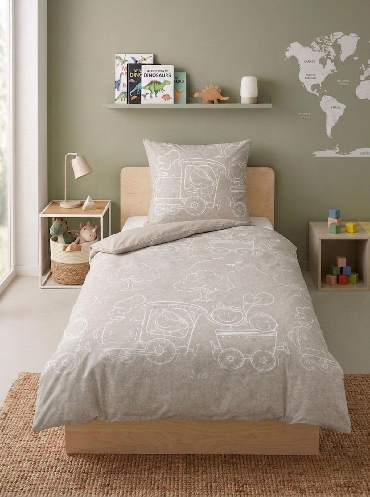 BETTWÄSCHE-GARNITUR Premium Melange Lokomotive kitt, 135x200 cm + 80x80 cm - Beige, Textil (135/200cm) - biberna