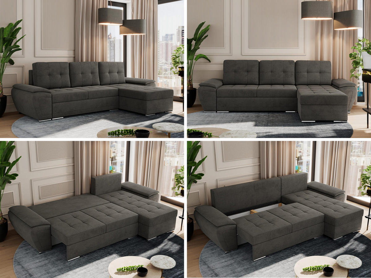ECKSOFA UMBRIA L Dunkelgrau Velvet - Dunkelgrau/Grau, Textil (271/157cm) - MKS
