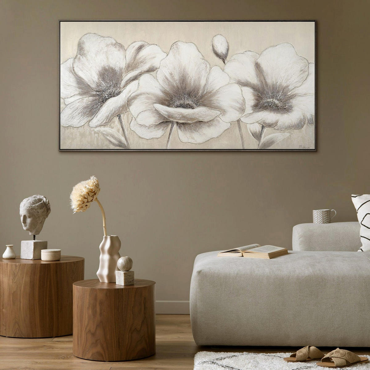 GEMÄLDE Blumen II Schattenfugenrahmen grau 120x60 cm - Grau, Holz (120/60cm) - YS-art gallery