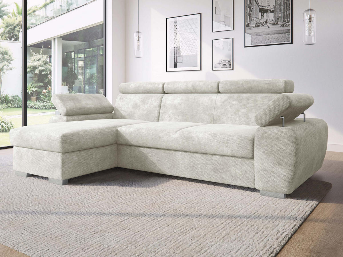 ECKSOFA Plaza L - Silberfarben/Creme, Holz/Kunststoff (255/170cm) - MIRJAN24