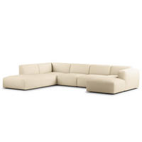 WOHNLANDSCHAFT mit Longchair - Beige/Schwarz, Kunststoff/Textil (325/71/235cm) - home24