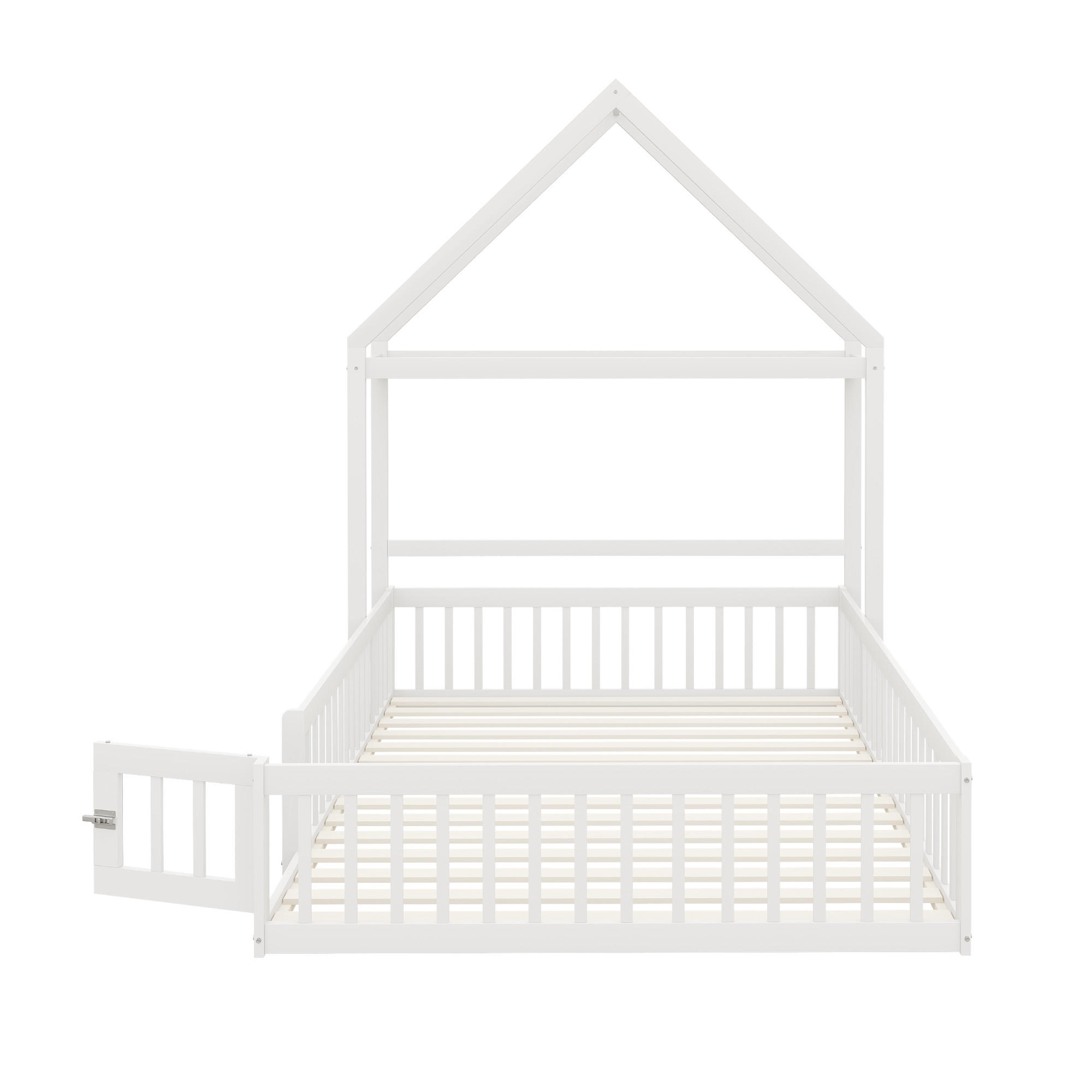 HAUSBETT 140/200 cm Weiß aus Massivholz mit Stauraum und Lattenrost - Weiß, Holz (140/200cm) - OKWISH