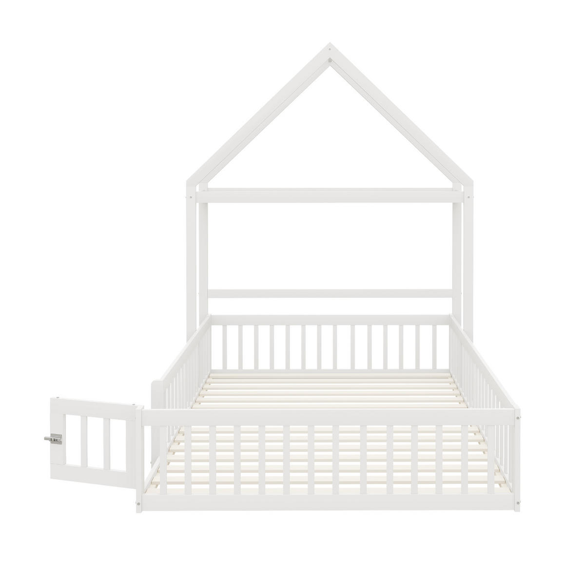 HAUSBETT 140/200 cm Weiß aus Massivholz mit Stauraum und Lattenrost - Weiß, Holz (140/200cm) - OKWISH
