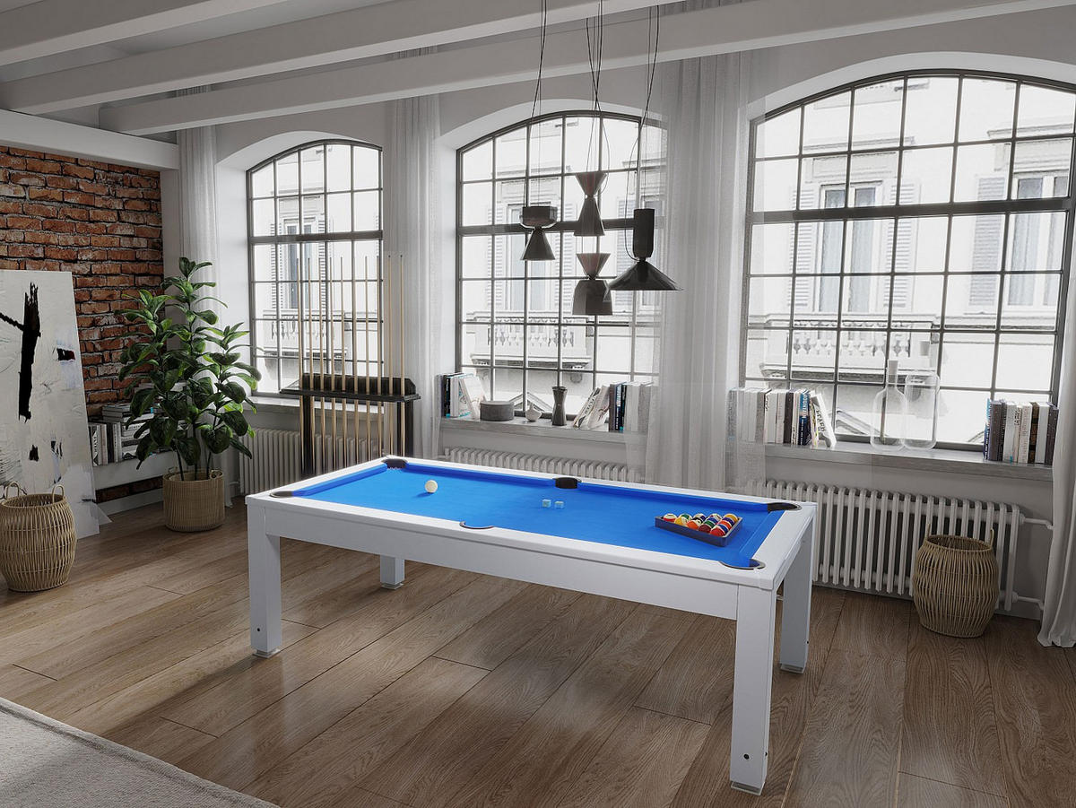 BILLARDTISCH - 8 Personen - holz - blau, weiß Snooker - Weiß, Holz (207/114.2cm) - Vente-Unique