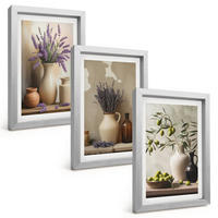 BILDER SET 3er Set - 20x30 cm Silberner Rahmen - Blumen in Vasen, Oliven, Dekorationen - Silberfarben, Kunststoff (20/30cm) - TULUP