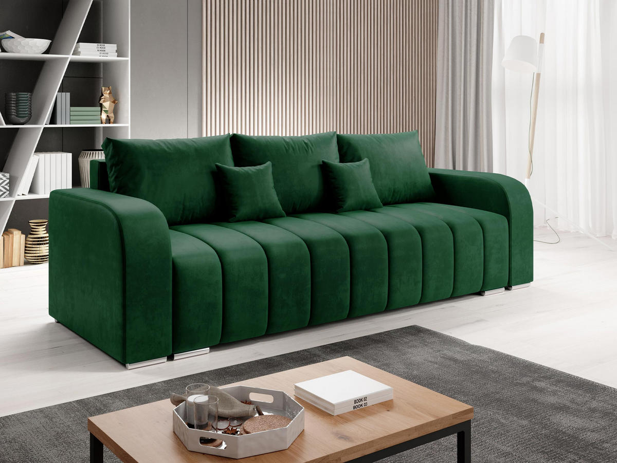 SCHLAFSOFA Pufetto - Smaragdgrün/Silberfarben, Holz/Textil (244/86/90cm) - MIRJAN24