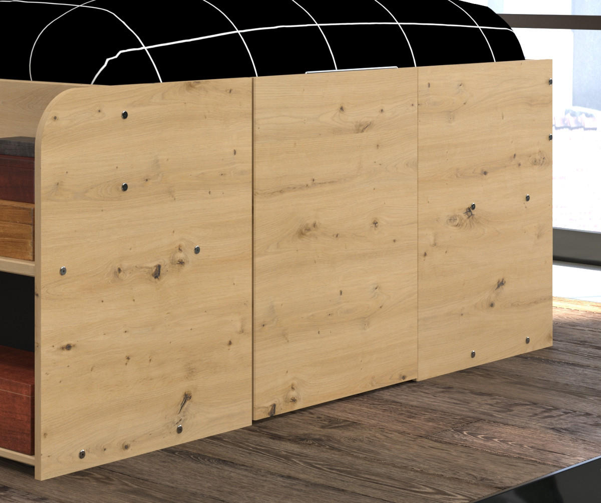 STAURAUMBETT Jugendzimmer Bett 140x200 hydraulischer Bettkasten - Schwarz/Naturfarben, Holz/Holzwerkstoff (140/200cm) - Parisot Meuble