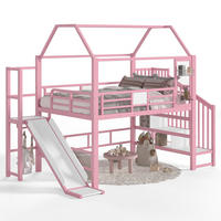 KINDERHOCHBETT 140x200 cm in Rosa mit Rutsche, Stauraumtreppe und Bluetooth-LED - Pink, Holzwerkstoff (140/200cm) - IVMEU