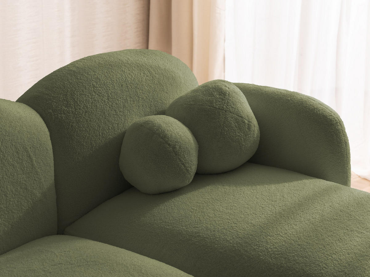 ECKSOFA Nuvola mit abgerundetem Design Grün Bouclé-Stoff - Ottomane Rechts - Schwarz/Grün, Holz/Kunststoff (190/146cm) - S-Style Möbel