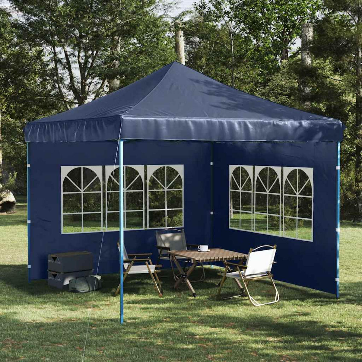 PARTYZELT-SEITENWÄNDE 2 Stück Mit Fenster Pe Blau - Blau, Kunststoff (300/195cm) - vidaXL