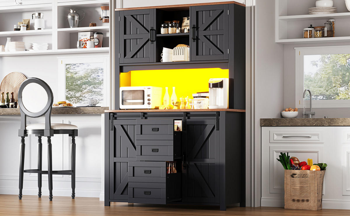 KÜCHENSCHRANK mit LED 115 x 40 x 174,7 cm MDF Metall Schwarz - Schwarz, Metall (40/174.7/115cm) - Meubliv
