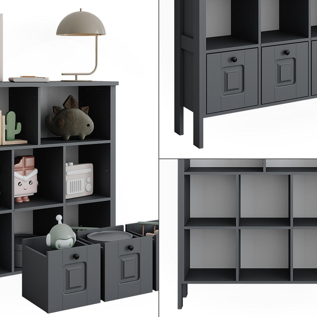 KINDERREGAL Ajaton Grau 103.6 x 113.4 cm - Grau, Holzwerkstoff (103.6/113.4/32.6cm) - VitaliSpa