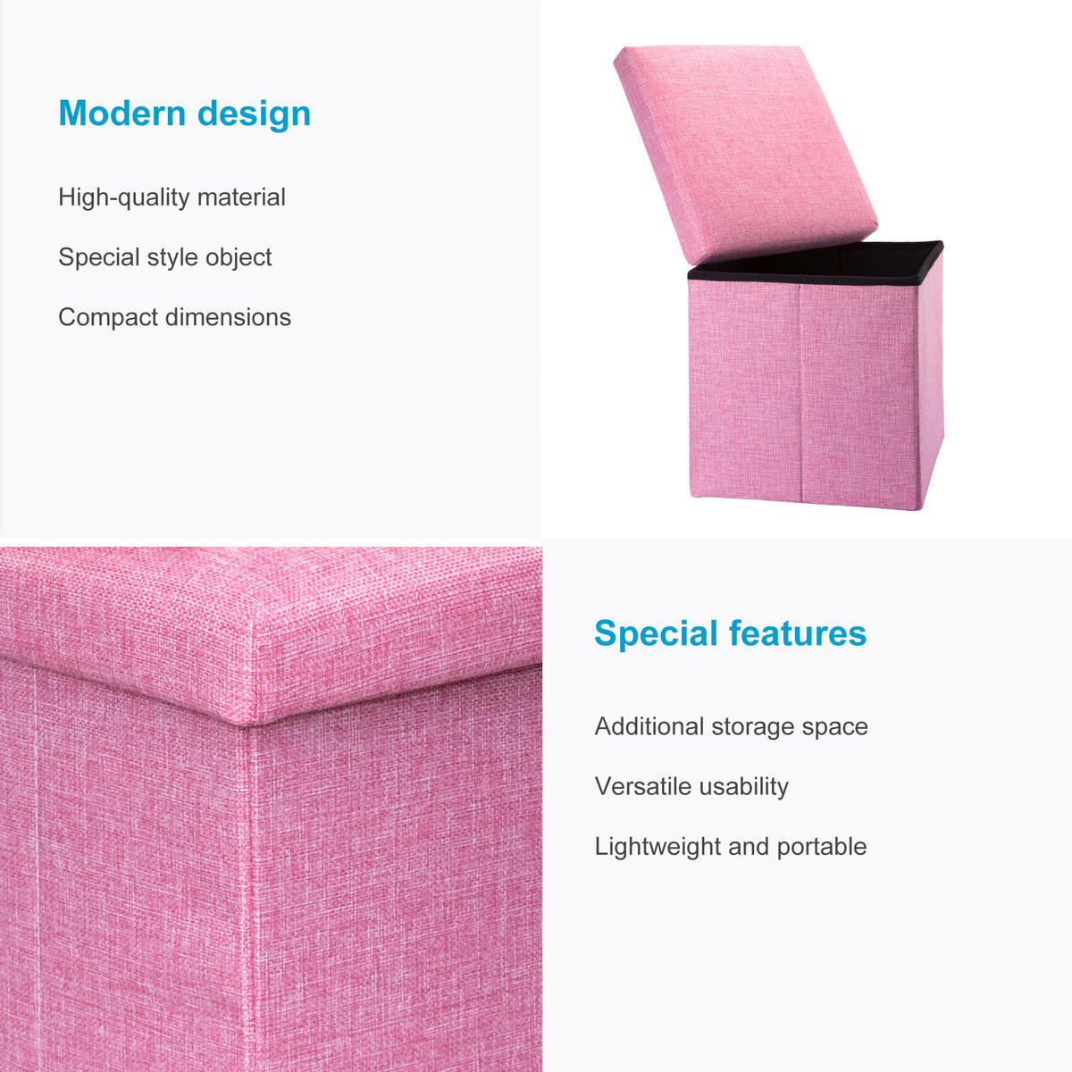 SITZBOX Faltbar 30/30/30 cm (Pink) - Pink, Textil (30/30/30cm) - Intirilife