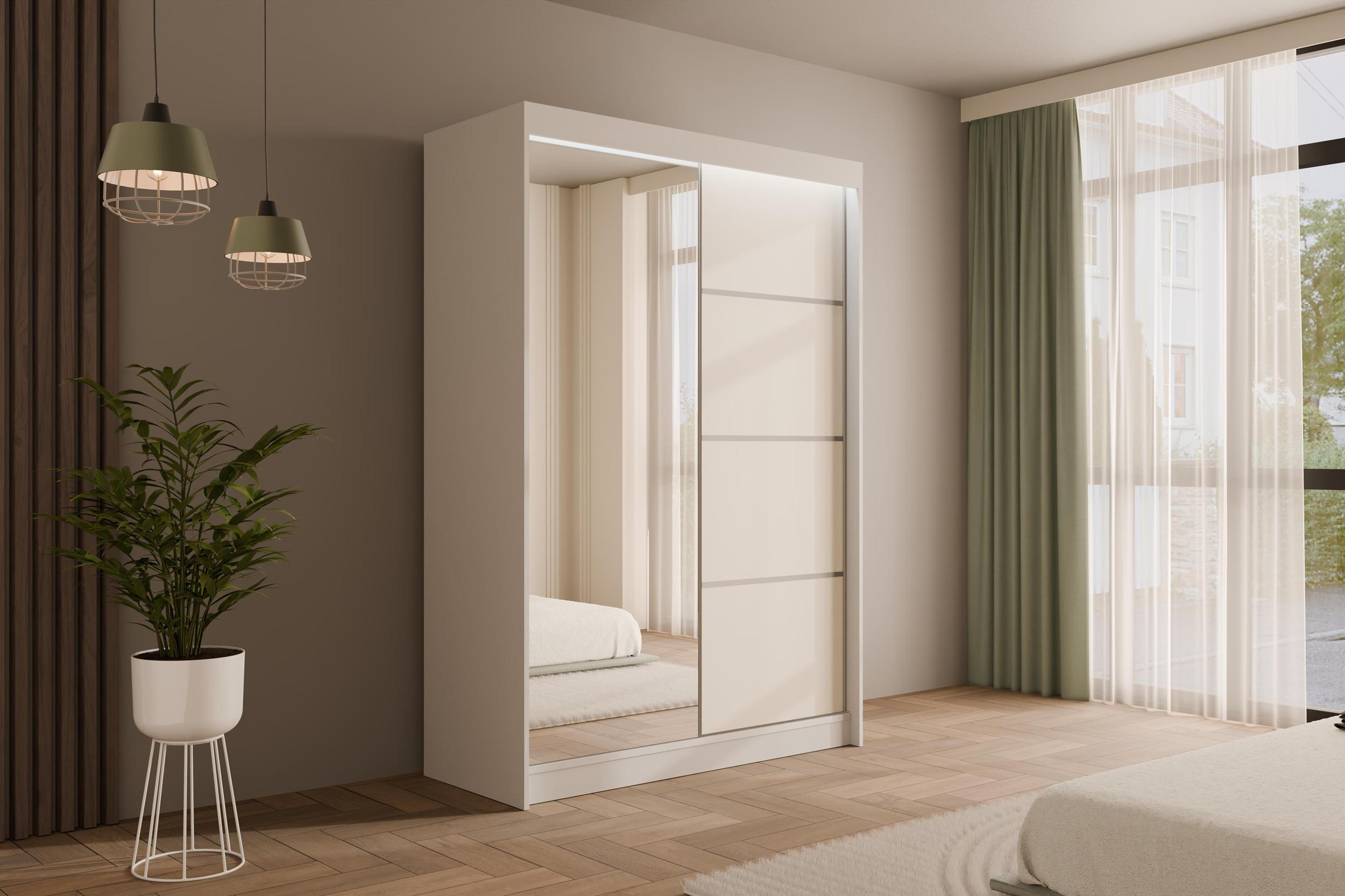 KLEIDERSCHRANK PAOKI mit LED - 120 cm - Weiß - Weiß, Holzwerkstoff (120/215/61cm) - ALTDECOR