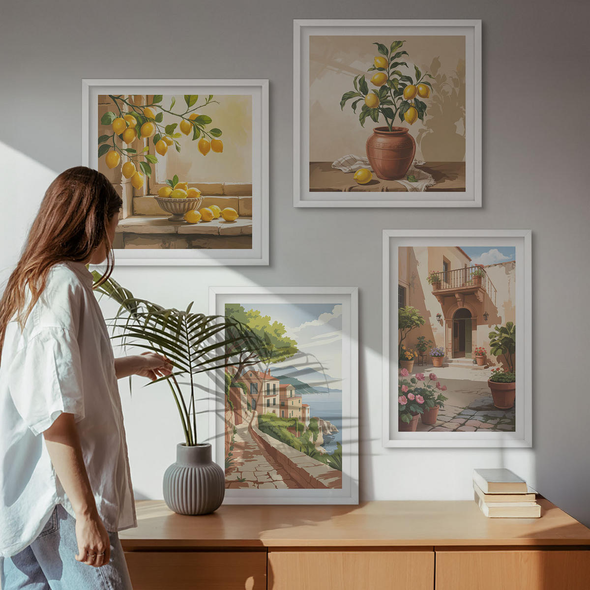 BILDER SET 4er Set - 50x50 cm & 40x60 cm Weißer Rahmen - Zitrusfrüchte in der Küche - Weiß, Kunststoff (50/50cm) - TULUP