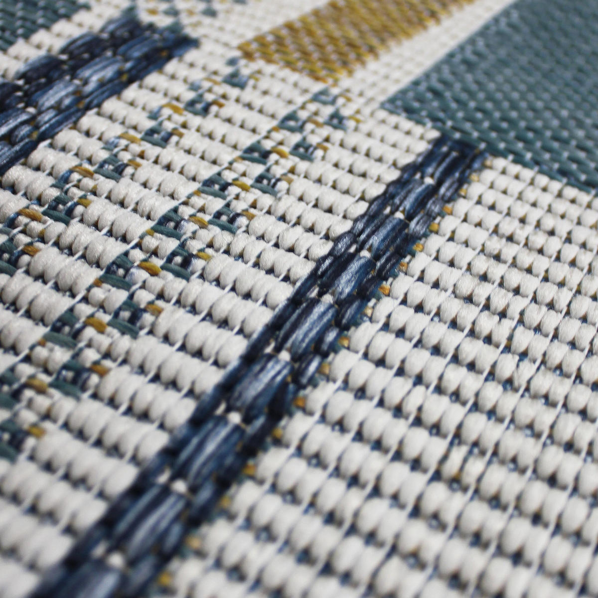 TEPPICH Outdoor Geometrische Muster, Terrasse schmutzabweisend Blau-Gelb Rechteckig 200x290 - Blau, Textil (200/290cm) - KADIMA DESIGN