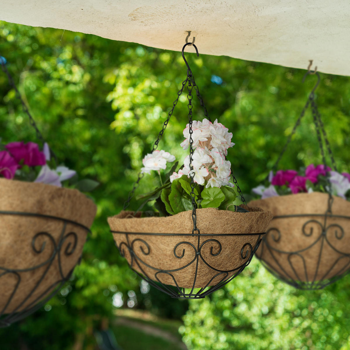 3XBLUMENAMPEL - Multicolor, Textil/Metall (31/48/31cm) - Relaxdays