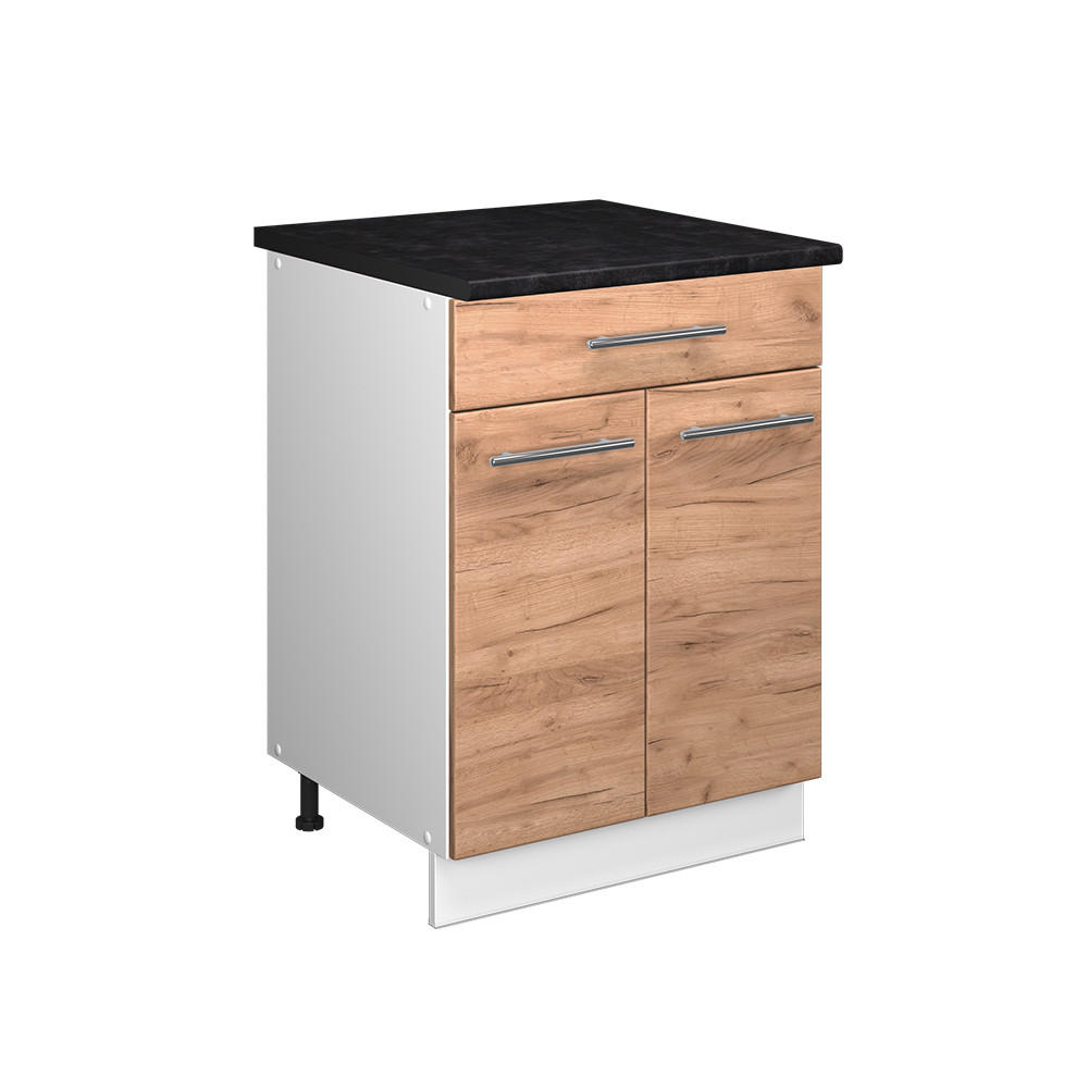 UNDERSKÅP FÖR DISKHO/SPISHÄLL Fame-Line, Goldkraft ek/Vit, 60 cm med låda, AP antracit Honungsek, Vit 82/60/60 cm