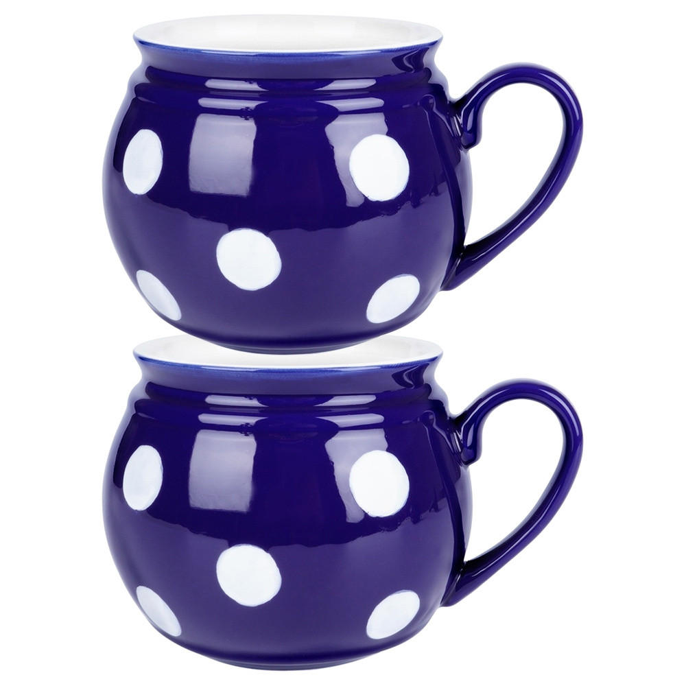 KERAMIKBECHER-SET PUNKTE, Keramik, blau, 2 Stk., 850 ml - Weiß, Keramik (0.85L) - Orion 