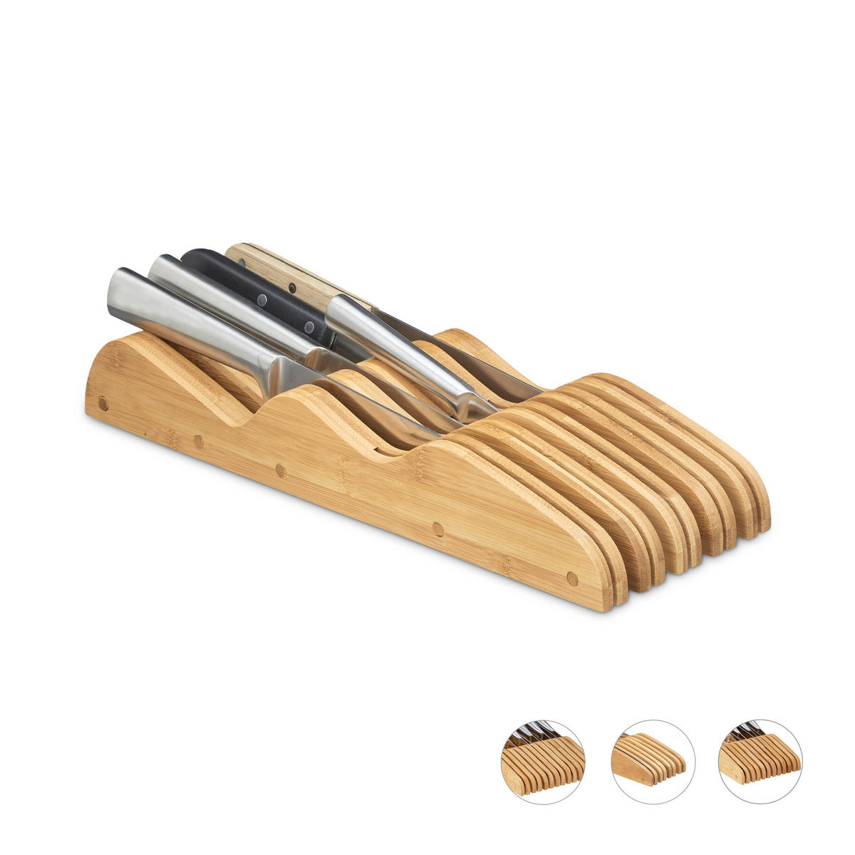 MESSERBLOCK - Hellbraun, Holz (12/5/40cm) - Relaxdays