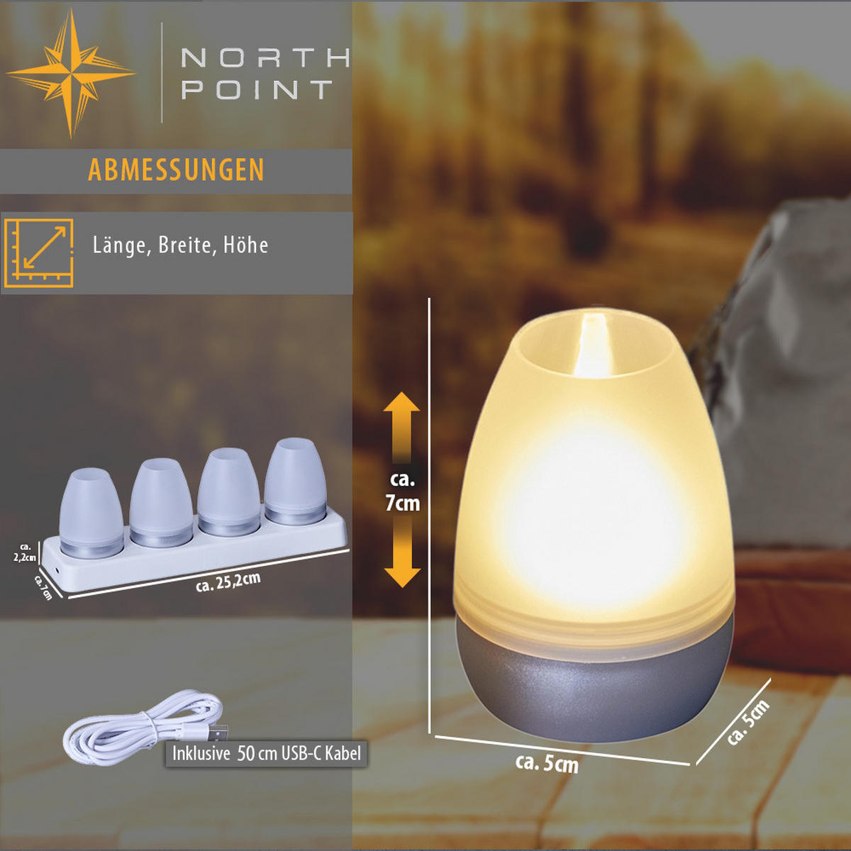 LED-AKKU-LOUNGE-LICHTER 4er-Set mit Touchsensor Kabellos für Innen und Außen RGBW Flackereffekt Silber Matt - Silberfarben, Kunststoff (5/5/7cm) - Northpoint