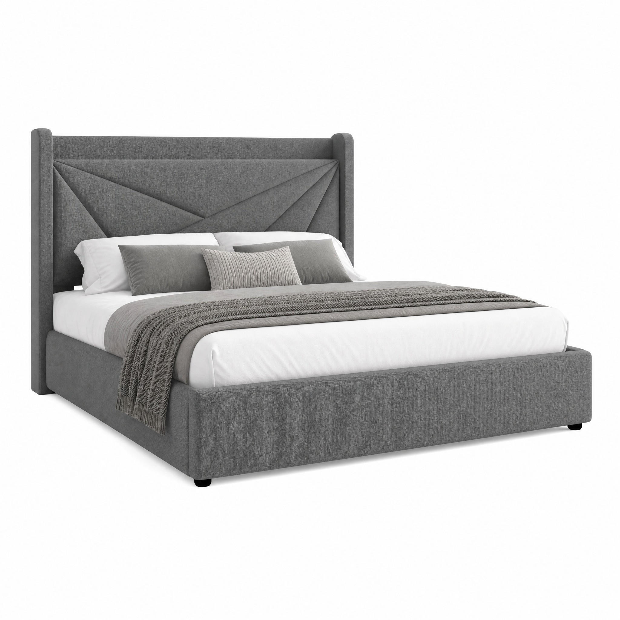 BETT mit Bettkasten und USB/Typ-C 90x200 cm Baumwoll-Leinen Grau inkl. Matratze - Grau, Metall (90/200cm) - Meubliv