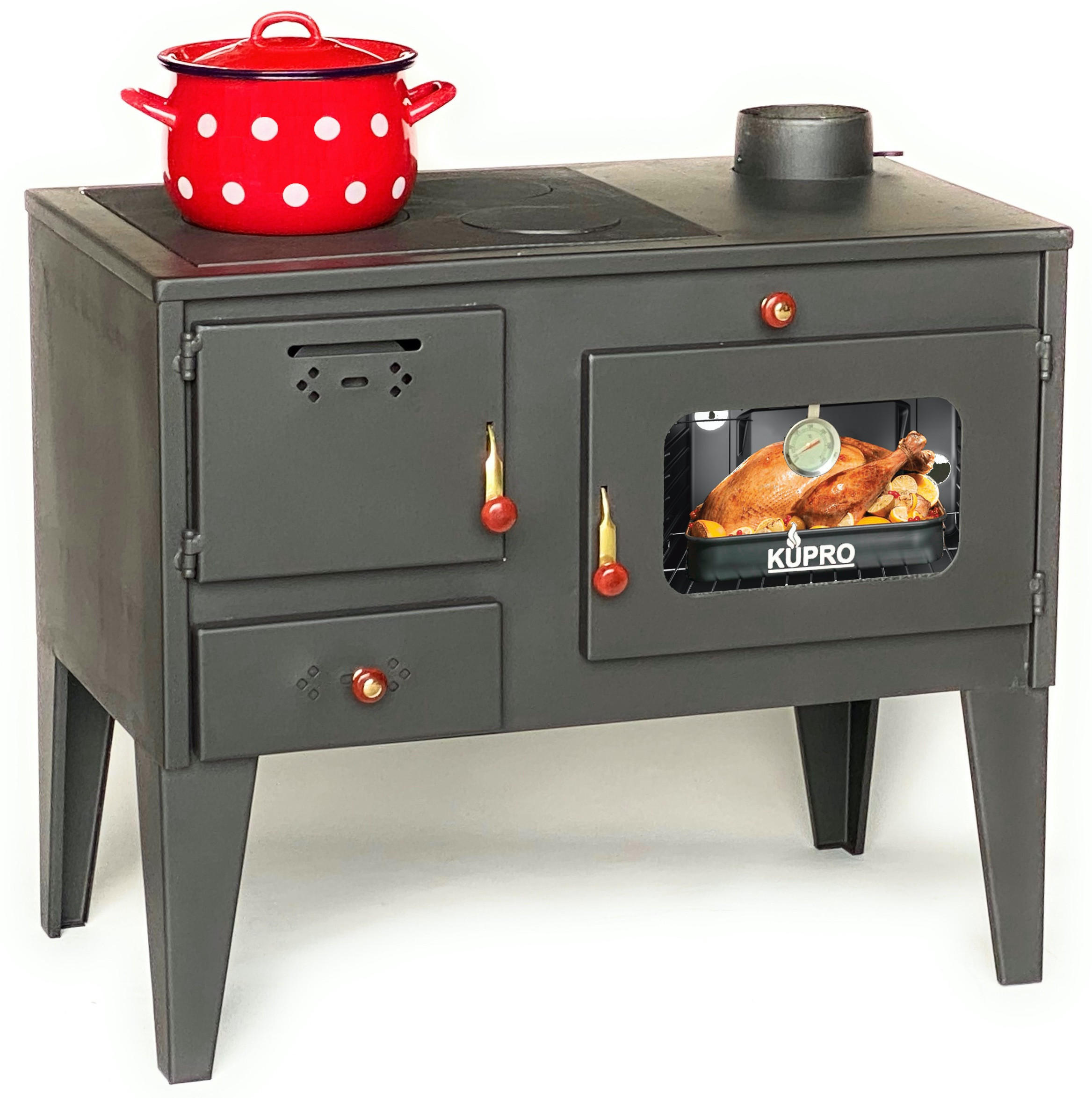 KAMINOFEN mit Backfach und Herdplatte 7,5 kW 93894 - Schwarz, Holz (83/76/47cm) - DanDiBo