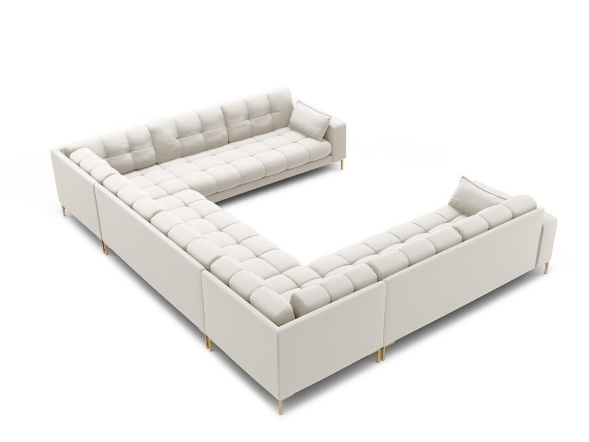 PANORAMASOFA Mamaia aus strukturiertem Stoff leichtes beige 9 Sitzplätze - Creme, Textil (256/75/337cm) - Micadoni