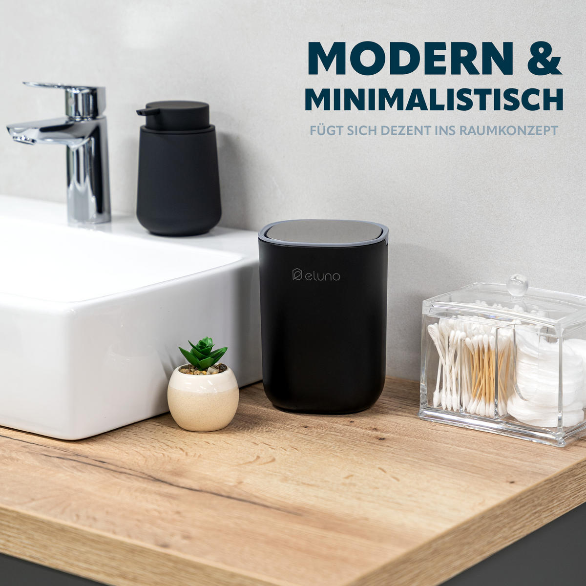 KOSMETIKEIMER EDOLO, Kunststoff, schwarz - Schwarz, Kunststoff (16/11.5/11.5cm) - eluno