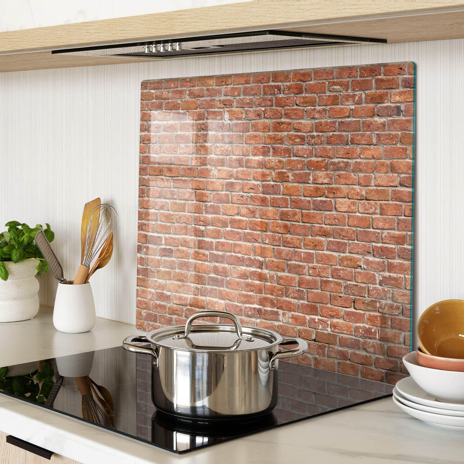 GLASPLATTE 60x52 cm Ziegelmauer - Braun, Glas (60/0.4/52cm) - TULUP